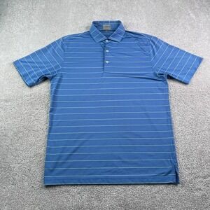 Fennec Golf Polo Shirt Mens Medium Blue Green Stripes Performance Golfing
